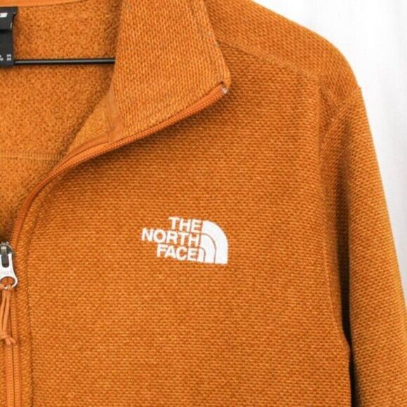 The North Face Men's Textured Quarter Zip Pullover Sweatshirt Orange Medium - Picture 2 of 8